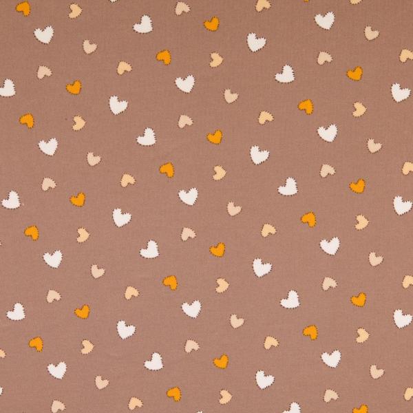 Interlock Jersey Herzen Weiß/Orange/Creme auf Beigebraun